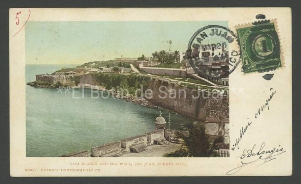 ANTIQUE POSTCARD / CASA BLANCA & SEA WALL /  SAN JUAN PUERTO RICO 1903