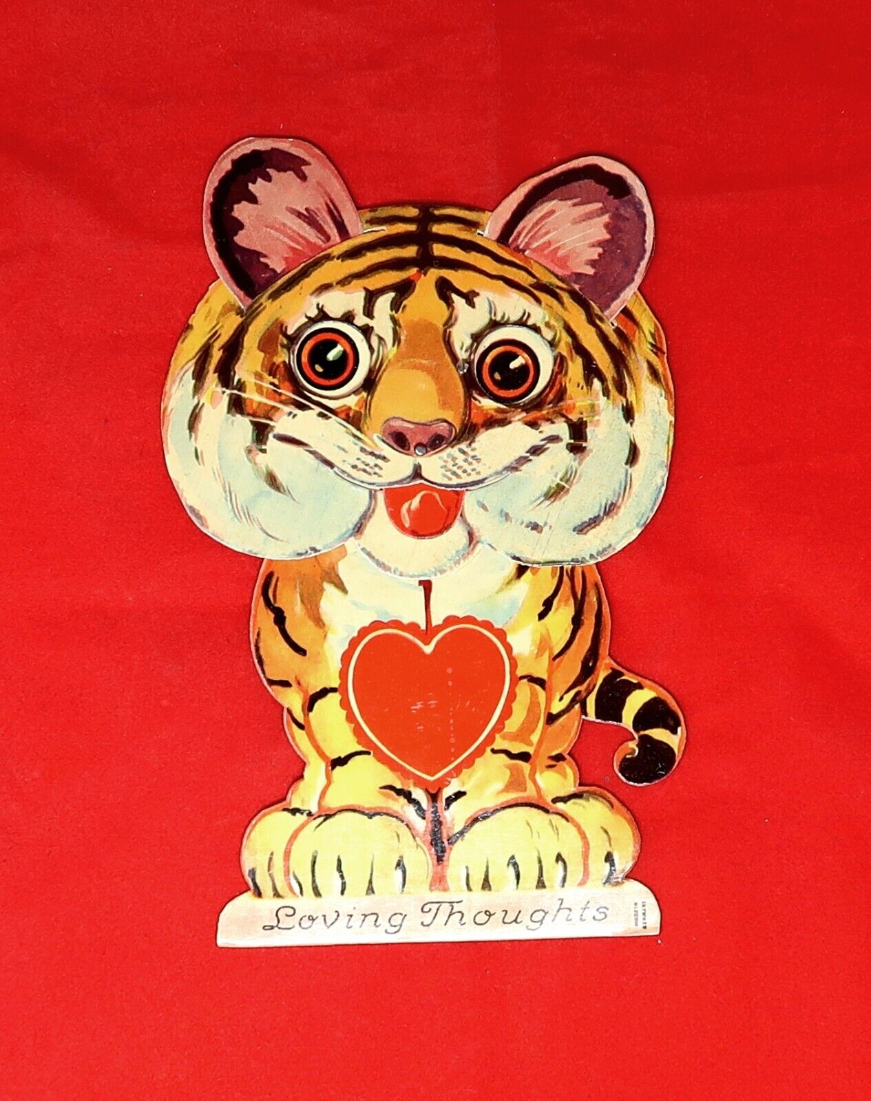 Early 1930\'s Mechanical Valentine Postcard, Eyes, Face & Ears Move, Tiger, Heart