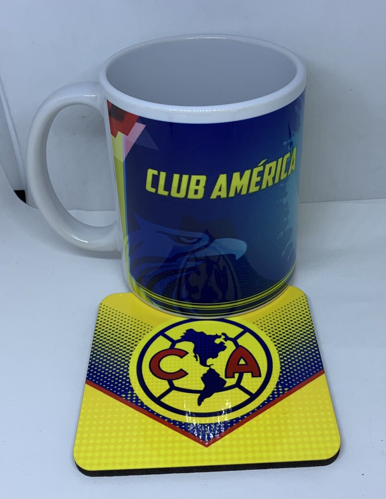 club America  Águila  11oz White Ceramic Coffee With Coaster