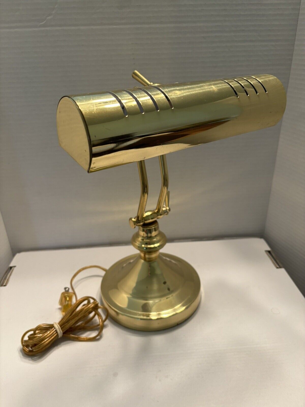 Vintage Bankers Library Piano Desk Lamp Bright Brass Finish Adjustable 13” Tall