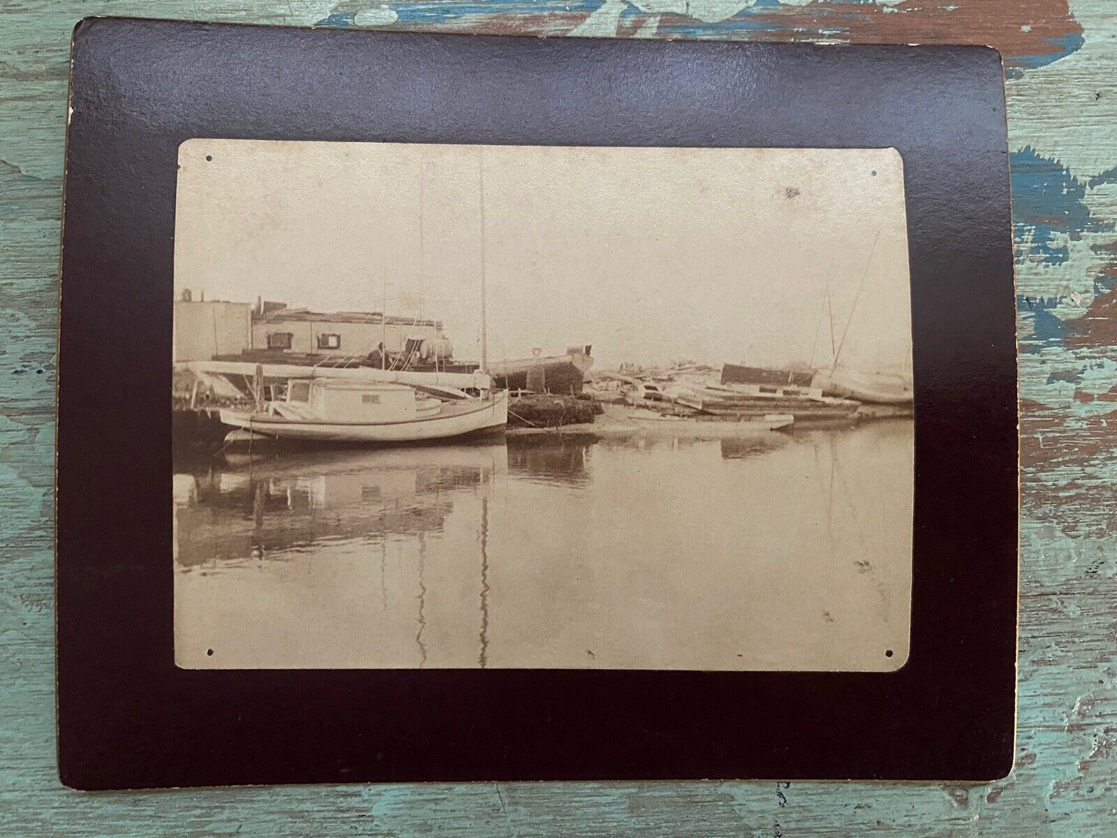 Vintage Kodak 1890’s Card Mounted Photo Boats On The River Nautical