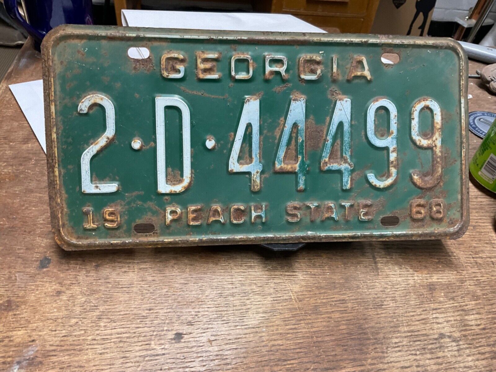License Plate Tag Georgia GA 1968 2 D 44499 “Peach State” Rustic USA