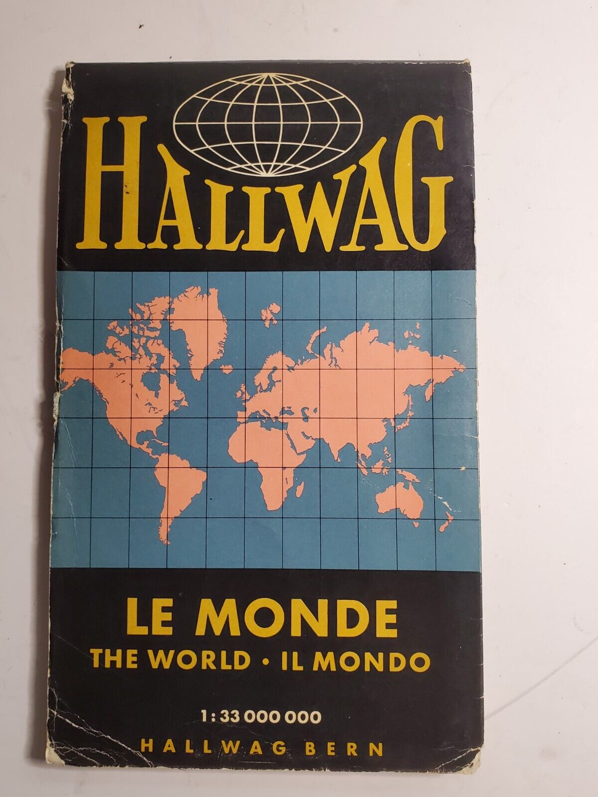 Vintage 1964 Hallwag Bern THE WORLD Fold Out Map 48x33