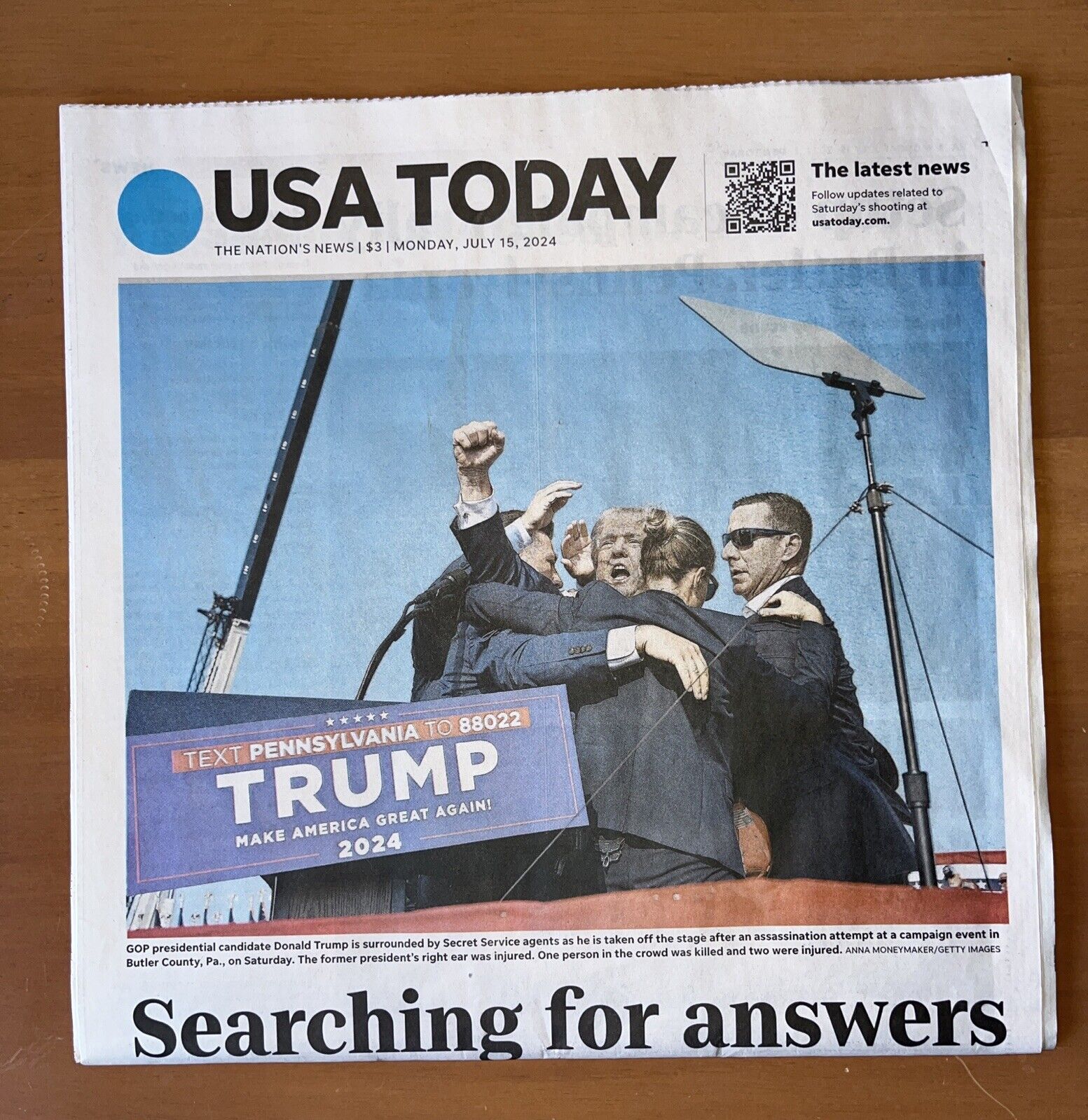 Trump July 15 2024 USA Today - “Searching For Answers” - Historical Newspaper