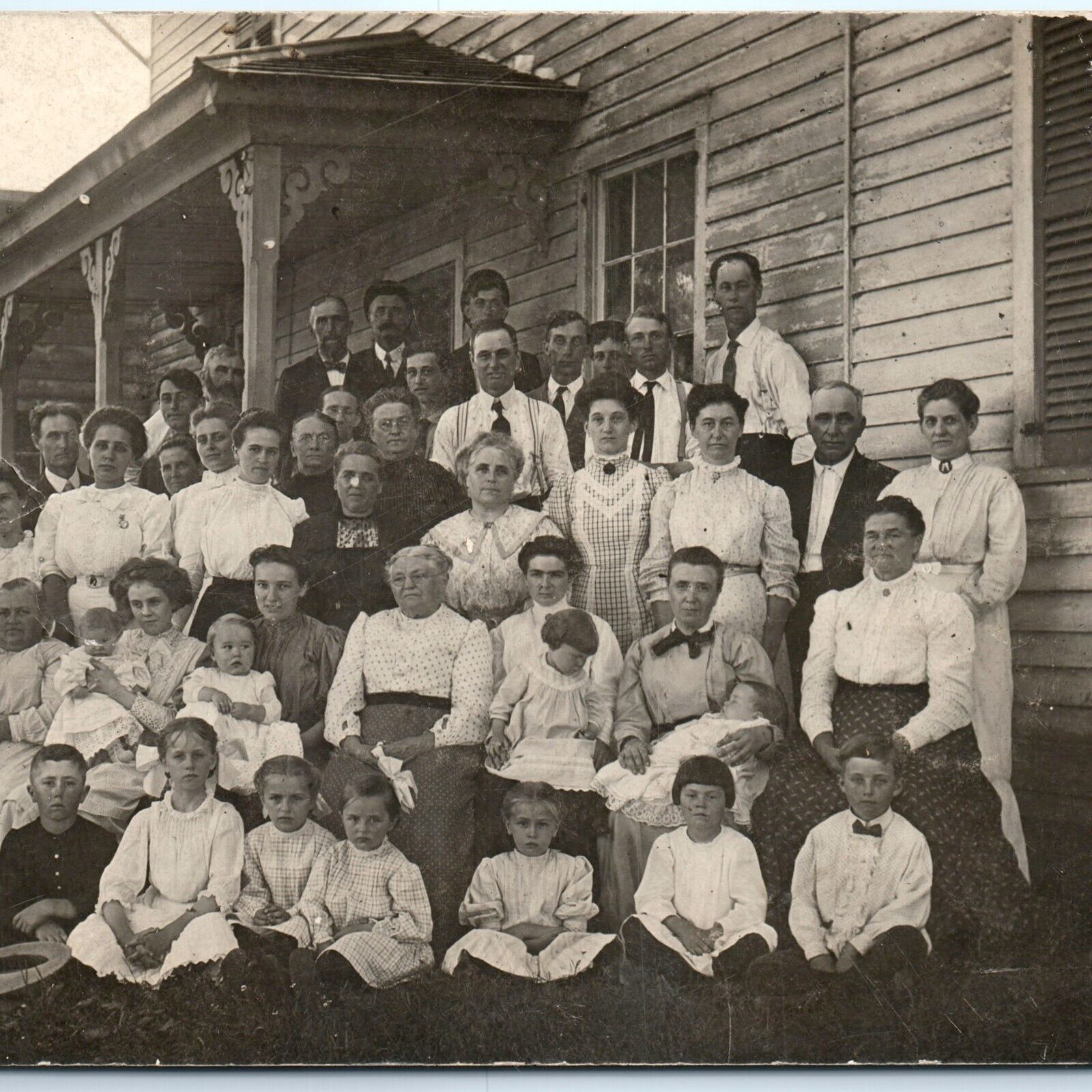 c1900s Surprise Birthday Party RPPC Family House Real Photo PC Will Bickels A124