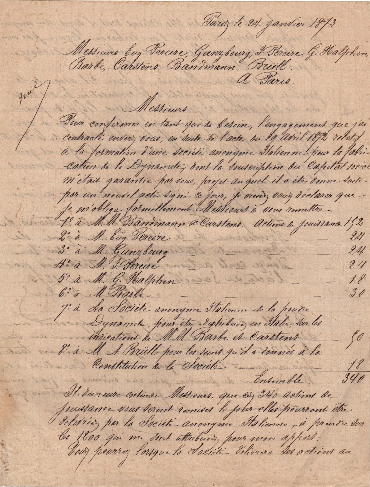 ALFRED NOBEL – INCREDIBLY RARE 1873 HANDWRITTEN & SIGNED DYNAMITE DOCUMENT