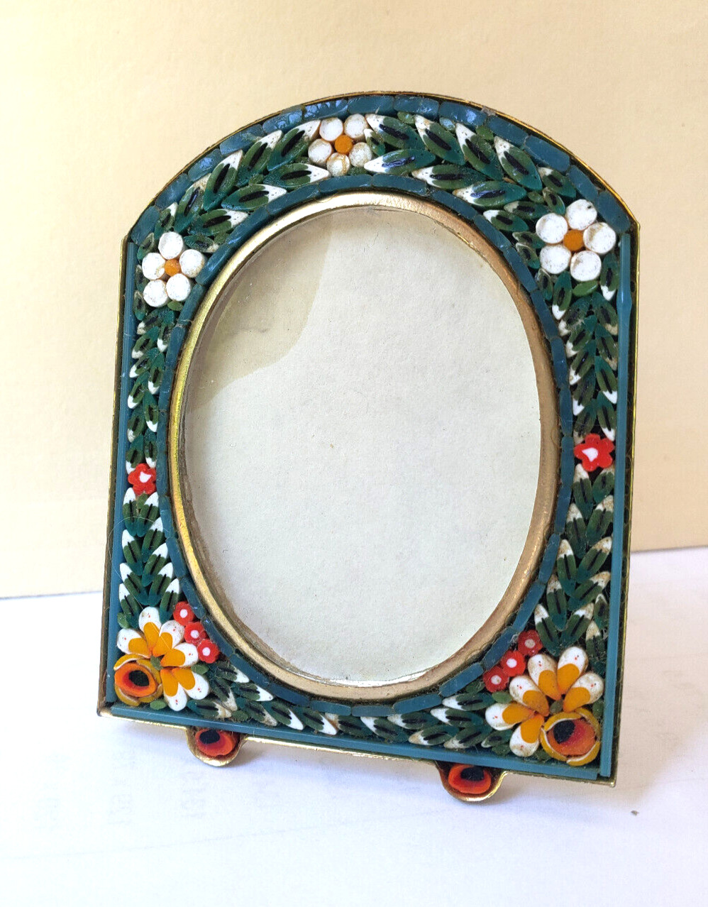 VINTAGE MICRO MOSAIC PICTURE FRAME  ITALY Arched Rectangle