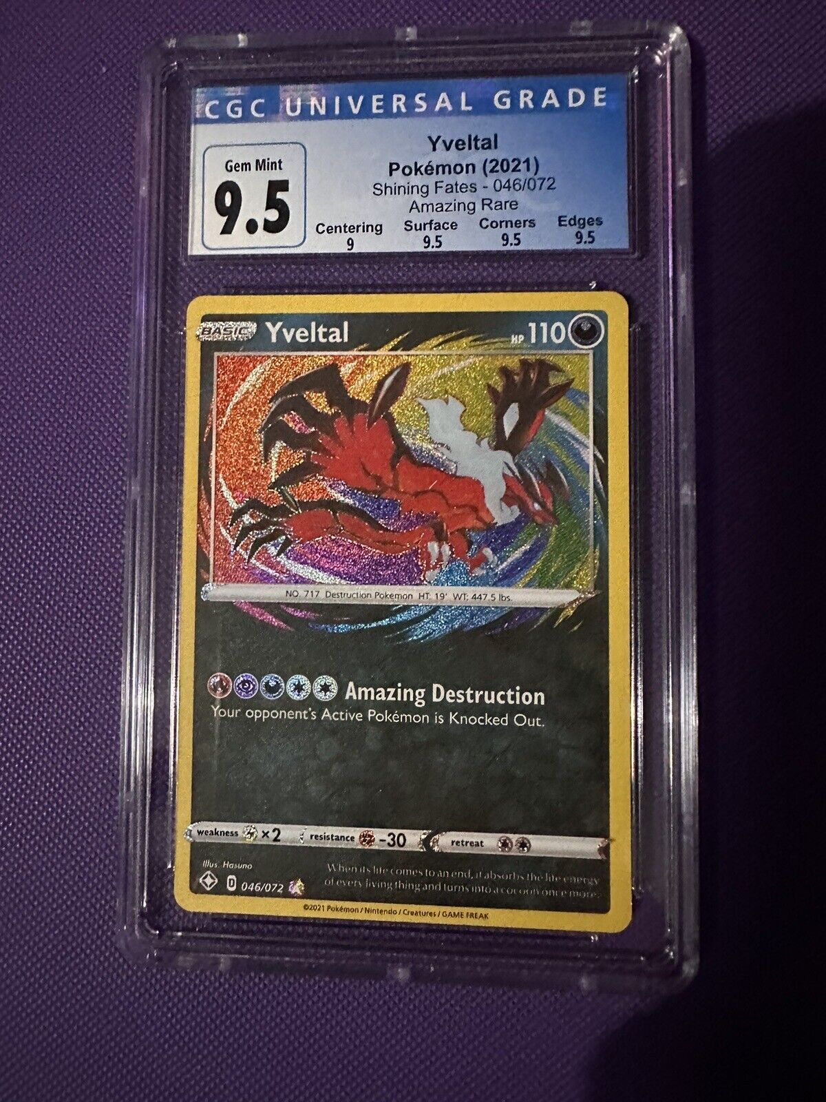 Yveltal 046/072 Shining Fates Amazing Rare Pokemon Card Cgc Graded 9.5