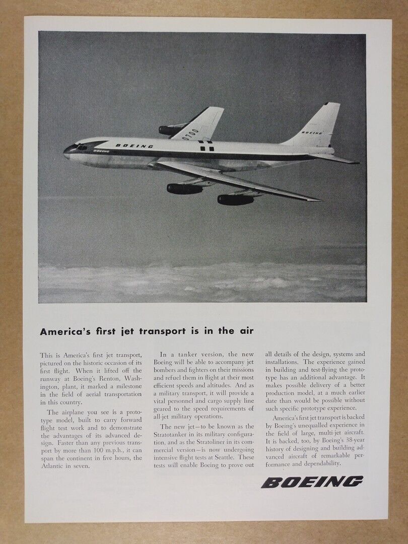 1954 Boeing 367-80 Jet Prototype First Flight photo vintage print Ad