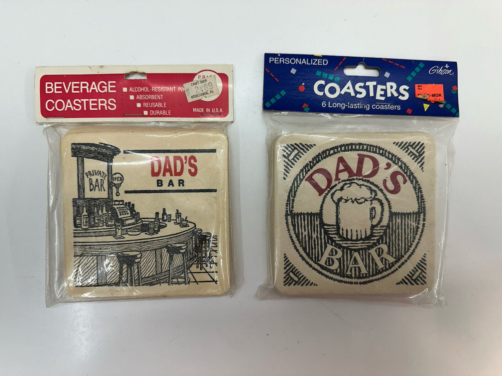 Beverage Coasters New in Bags Two Pack of Six Vintage Bar Dads Bar Coasters