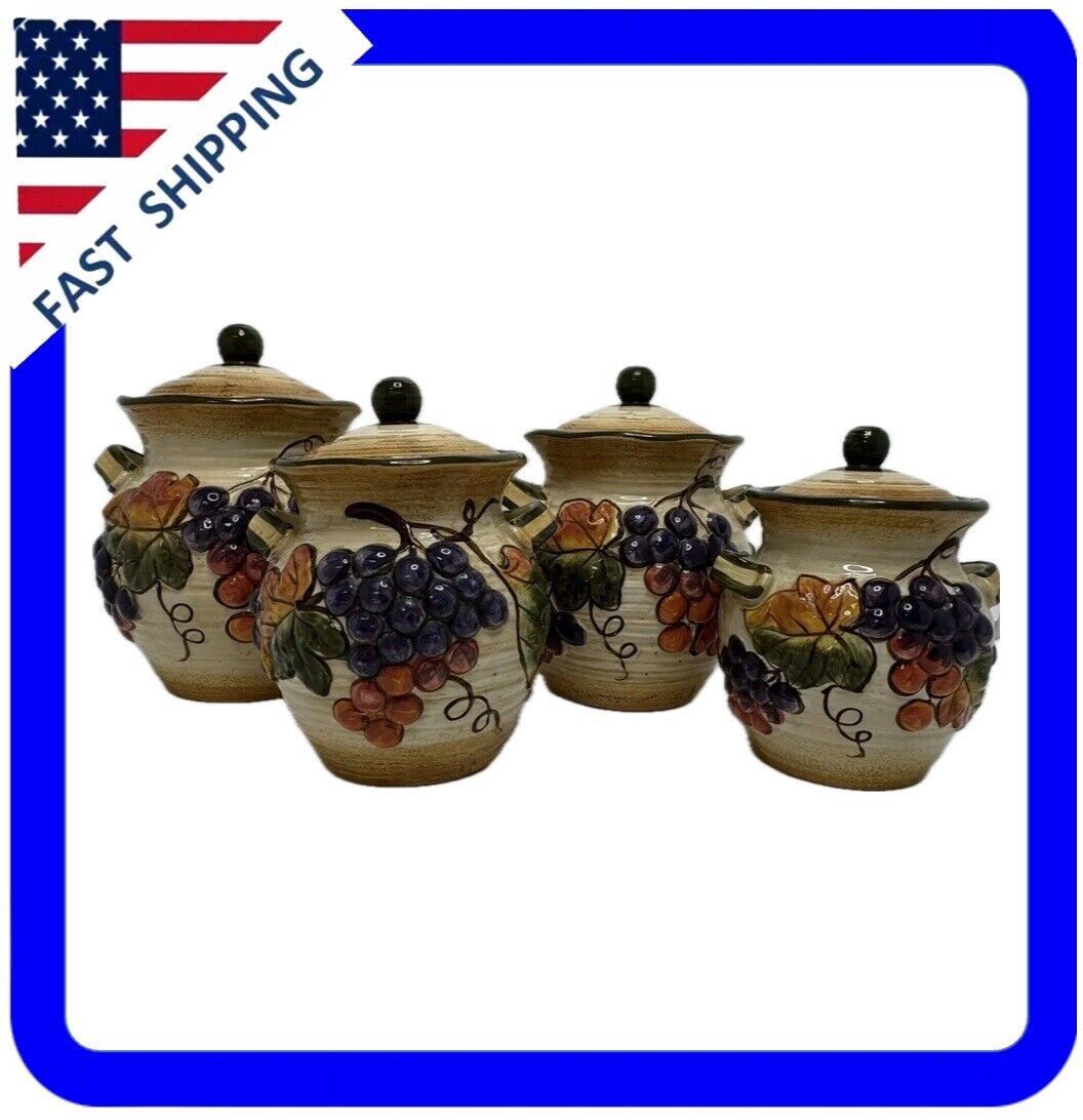 Pamela Gladding, Certified International 4pc Tuscany Grapes Ceramic Canister Set