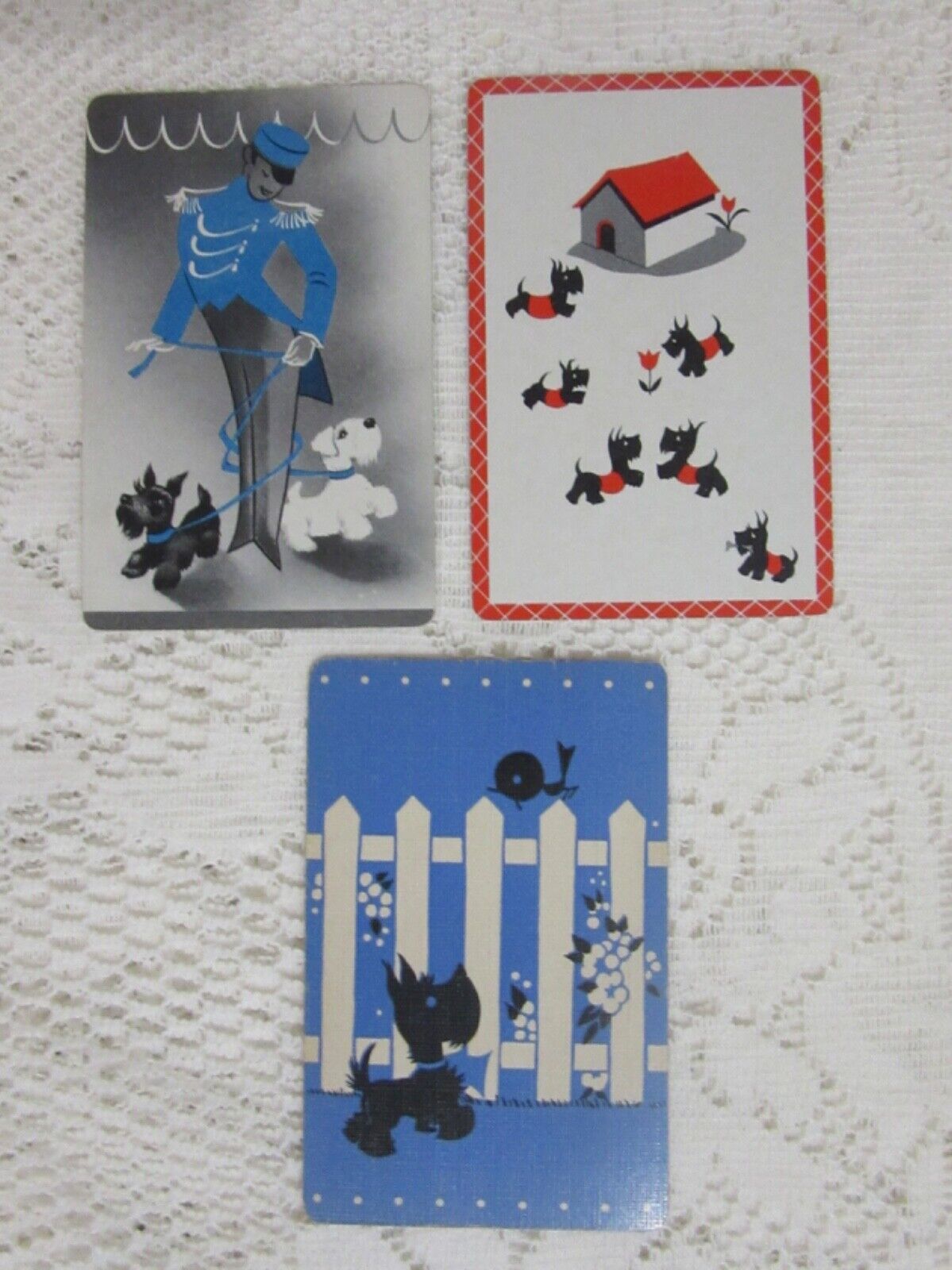 Lot  3 Single Swap Playing Cards Vintage Deco Scottie Scottish Terrier Doorman