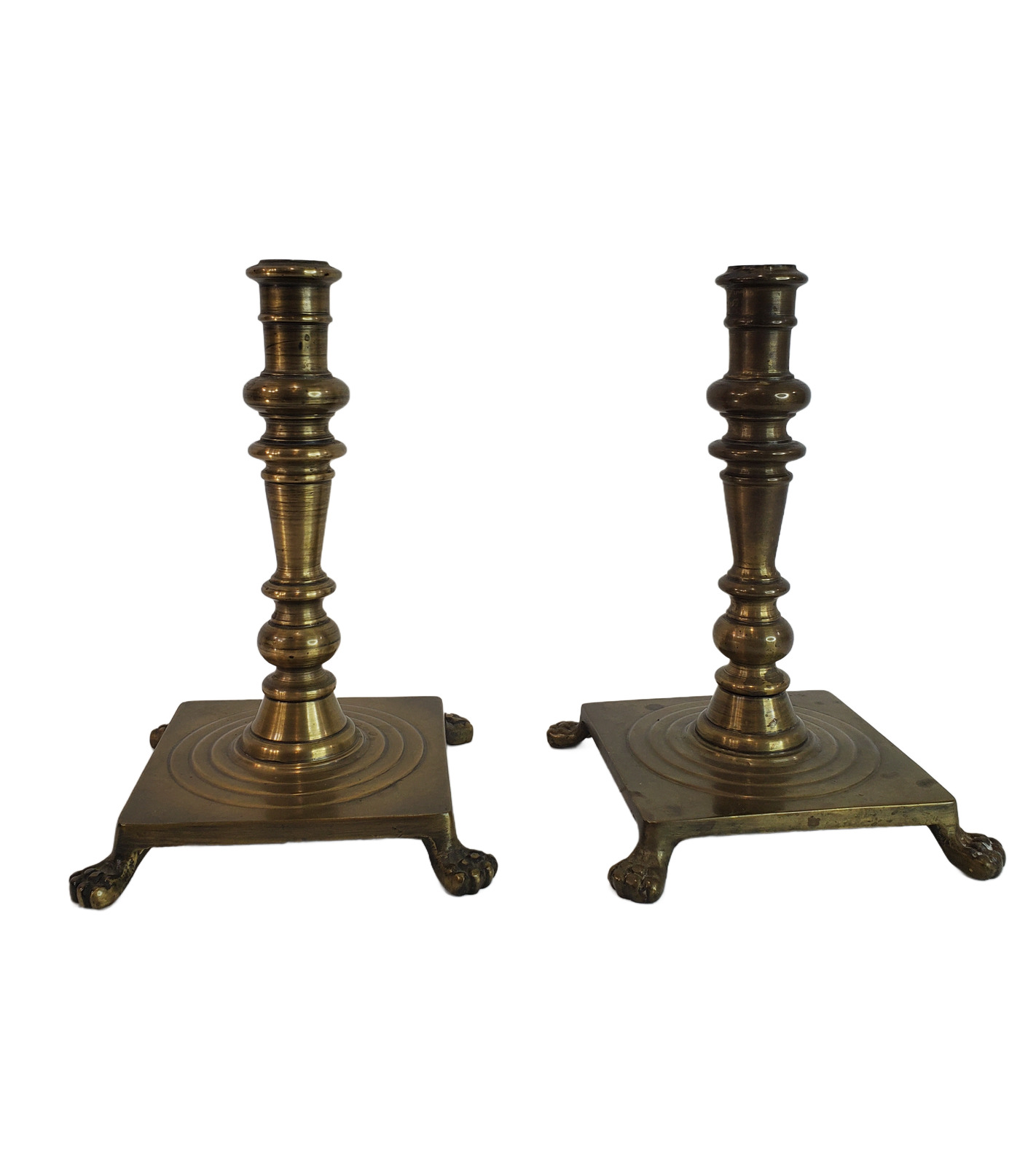Pair Vintage Brass Candlesticks With Lion Claw Feet