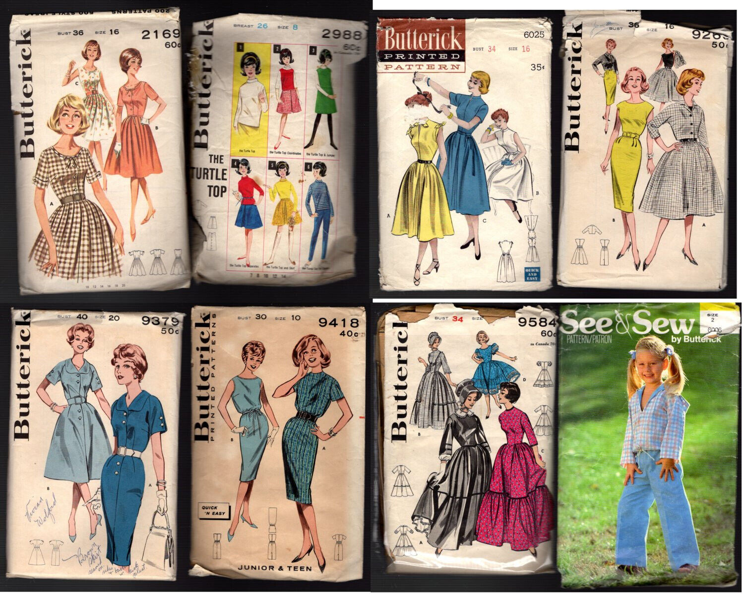 Vintage Patterns: 8 BUTTERICK Women, Teens Dresses set #57