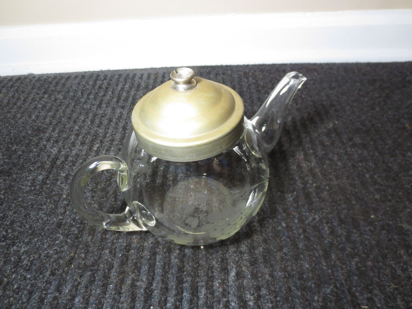 Vintage PYREX Etched Glass Teapot Floral  Grape pattern  By Frederick Carder