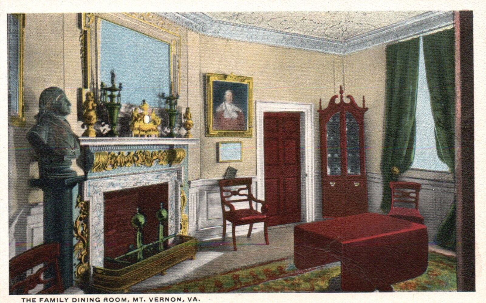 Postcard VA Mount Vernon Family Dining Room Washingtons Mansion Vintage PC f149