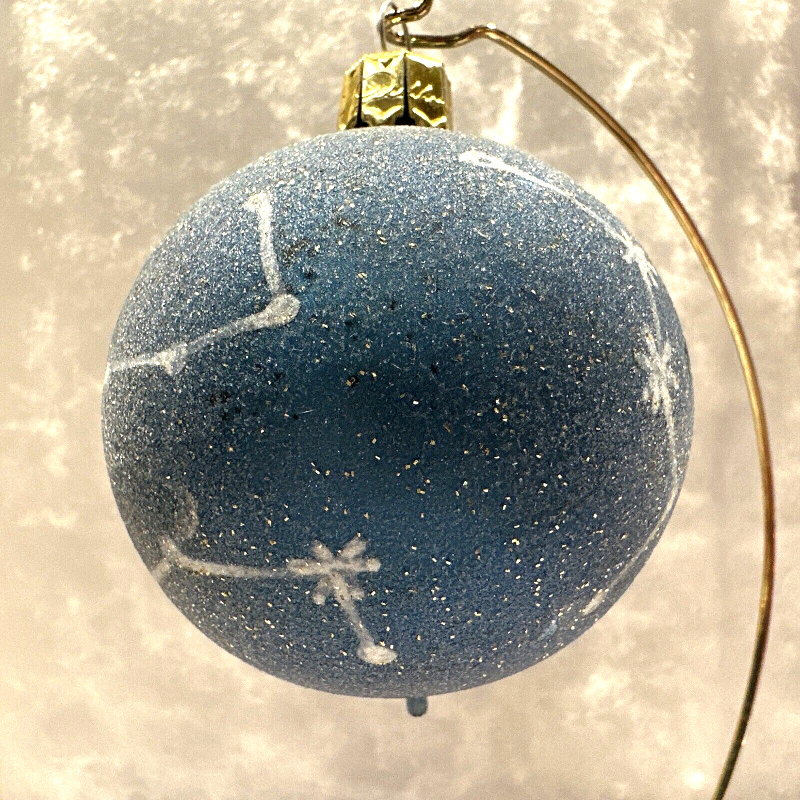 Vintage 1960s Signed Mica Frosted Blue Glass Stars Constellation Finial Ornament