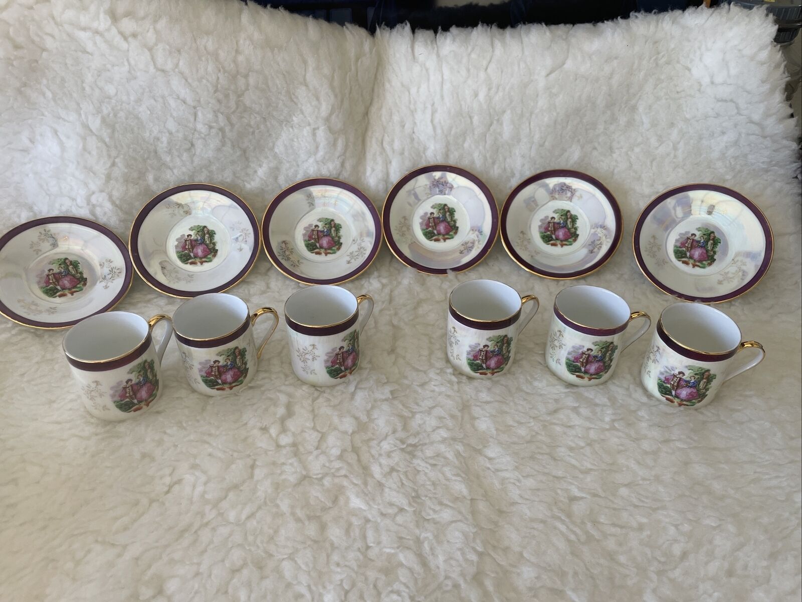 Yusui 24K Tea Set Japanese Porcelain Beautiful & Handpainted 6Cups 6Saucers