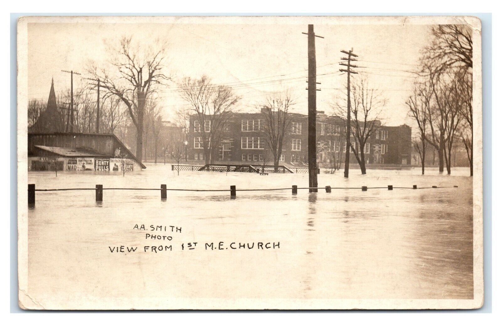 Postcard Flooded Street seen from First Methodist Church c1913 RPPC L23