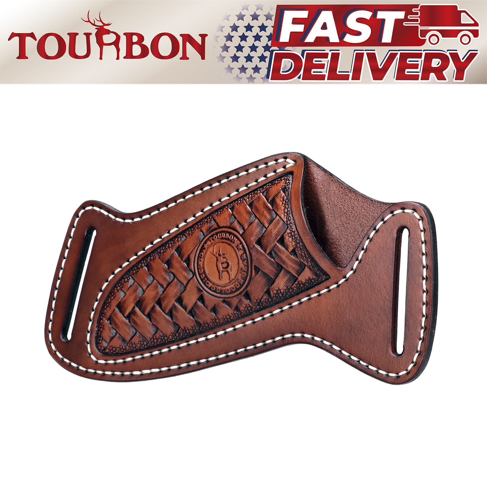 Tourbon Leather Engraved Pancake Fixed Blade Knife Sheath Belt Case Knives Cover
