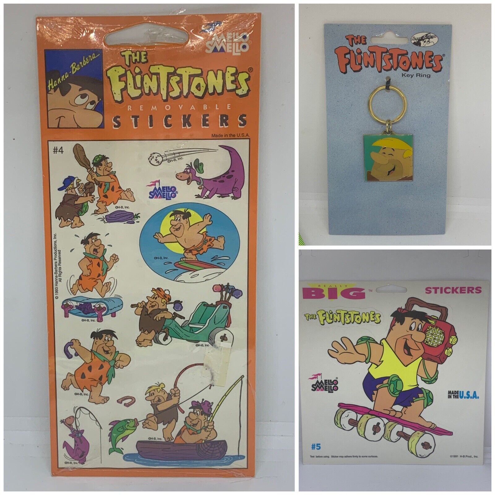 Vintage 1990\'s Mello Smello The Flintstones Stickers and Keychain Lot