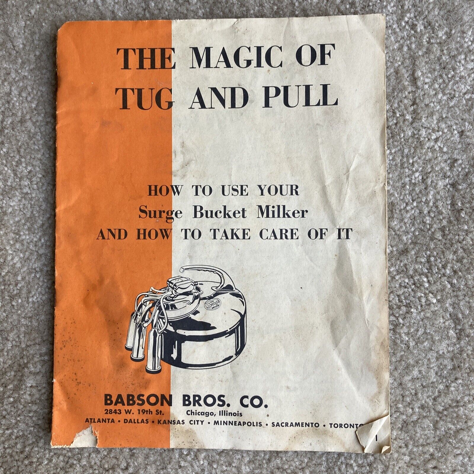 Vtg 1958 Surge Milker Tug & Pull Instruction Book Babson Bros Dairy Farm Ad