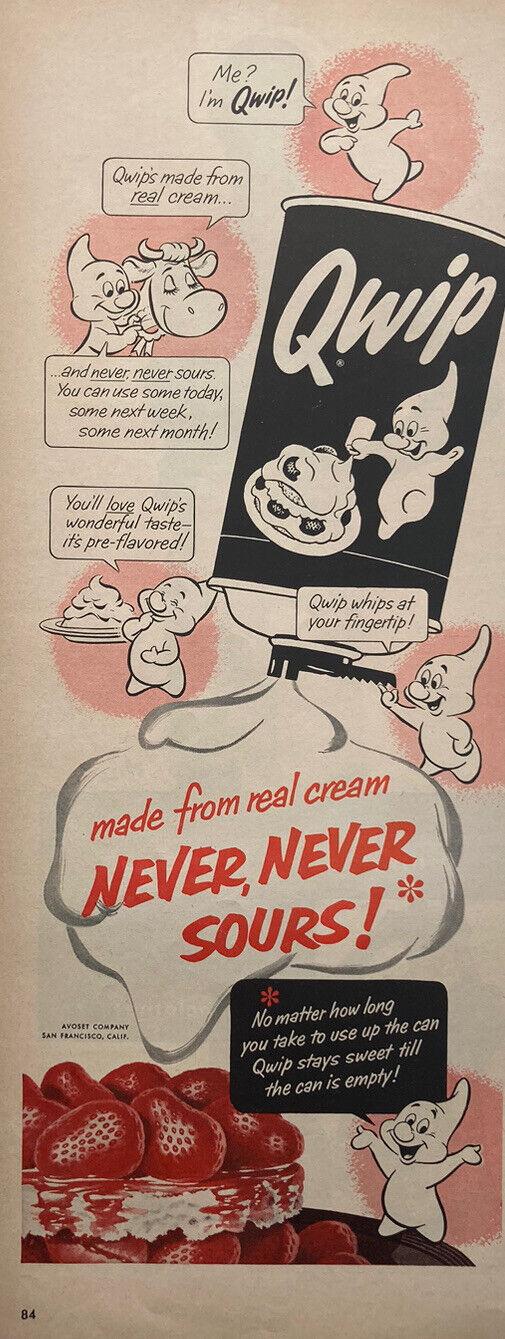 Vintage 1954 Qwip Print Ad: Made From Real Cream, Never Sours / Jantzen Clothes
