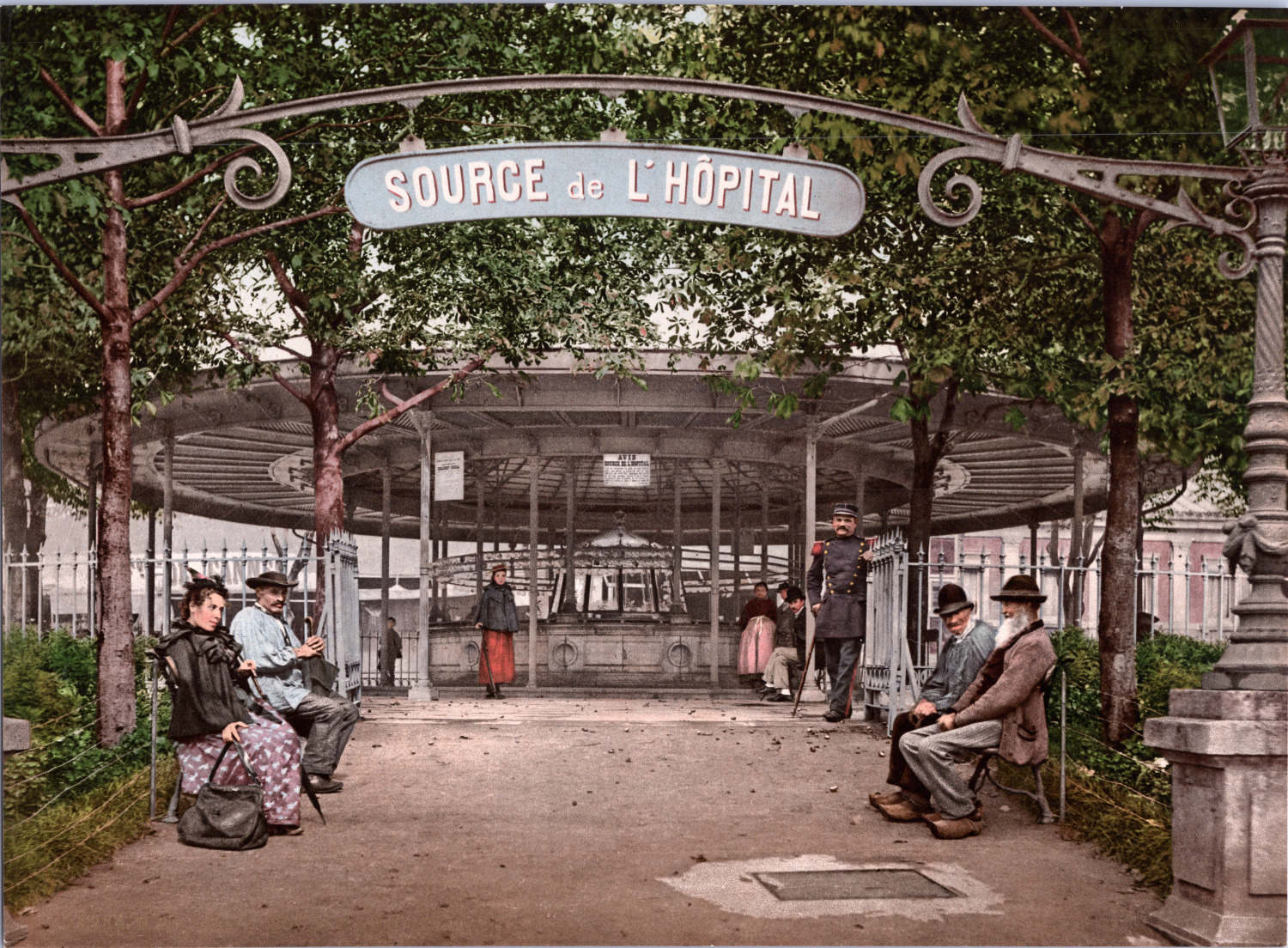 France, Vichy. Hospital source. vintage print photochromie, vintage photoc