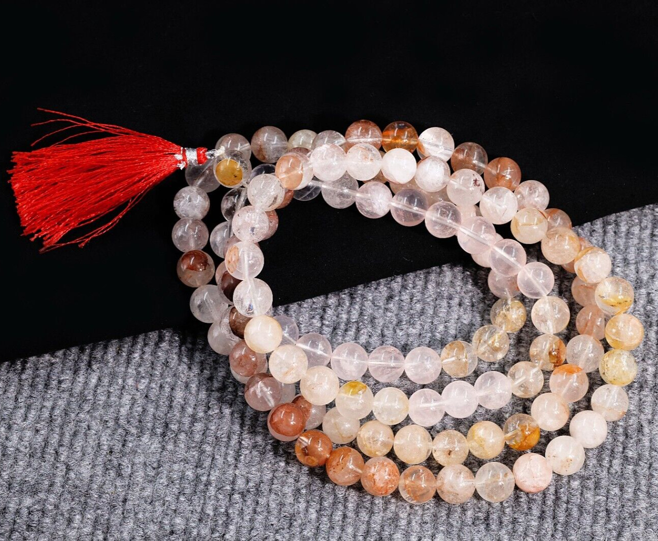 Original Crystal Pink Quartz Sphatik Mala Stone Perfect Meditation Jaap Beads