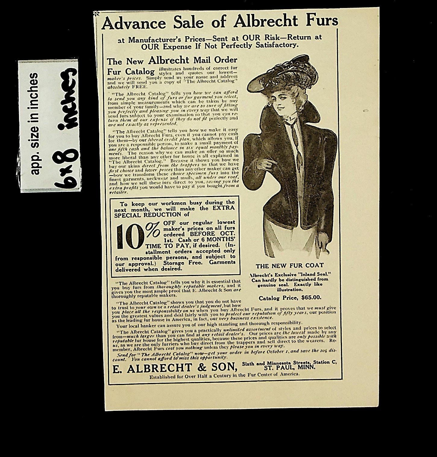 1906 Advance Sale of Albrecht Furs Vintage Print Ad 13750
