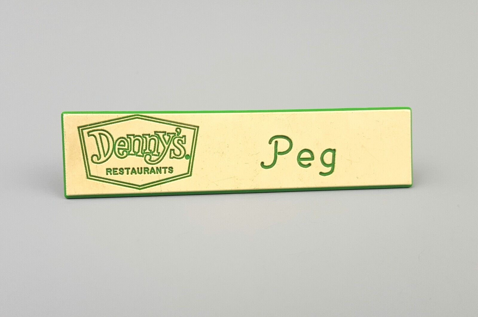 Vintage Denny\'s Employee Waitress  PEG Tag Pin Badge Engraved