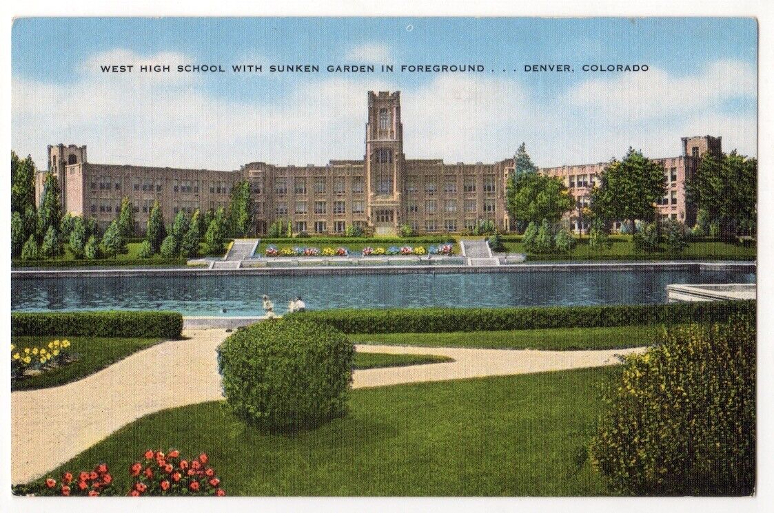 Denver Colorado c1940\'s West High School building, Sunken Garden