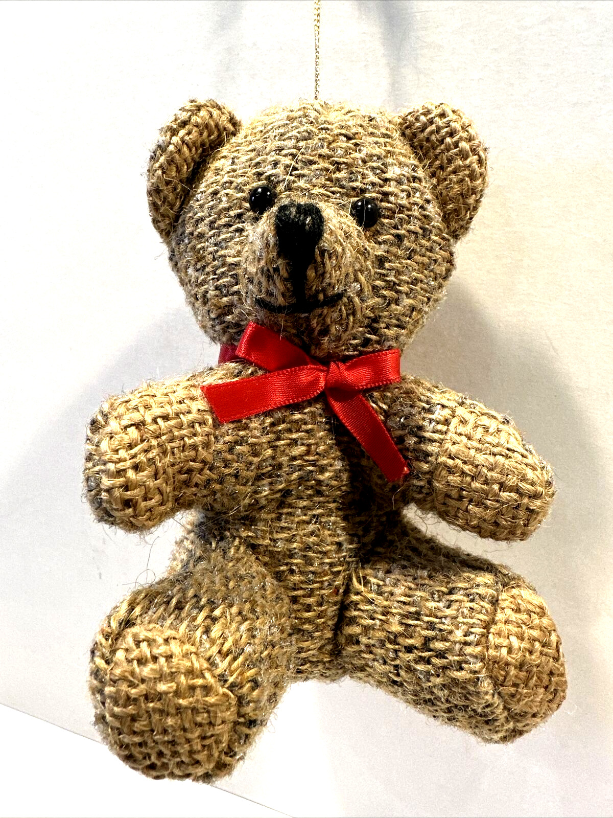 Vintage Soft Burlap Teddy Bear Christmas Ornament 5\