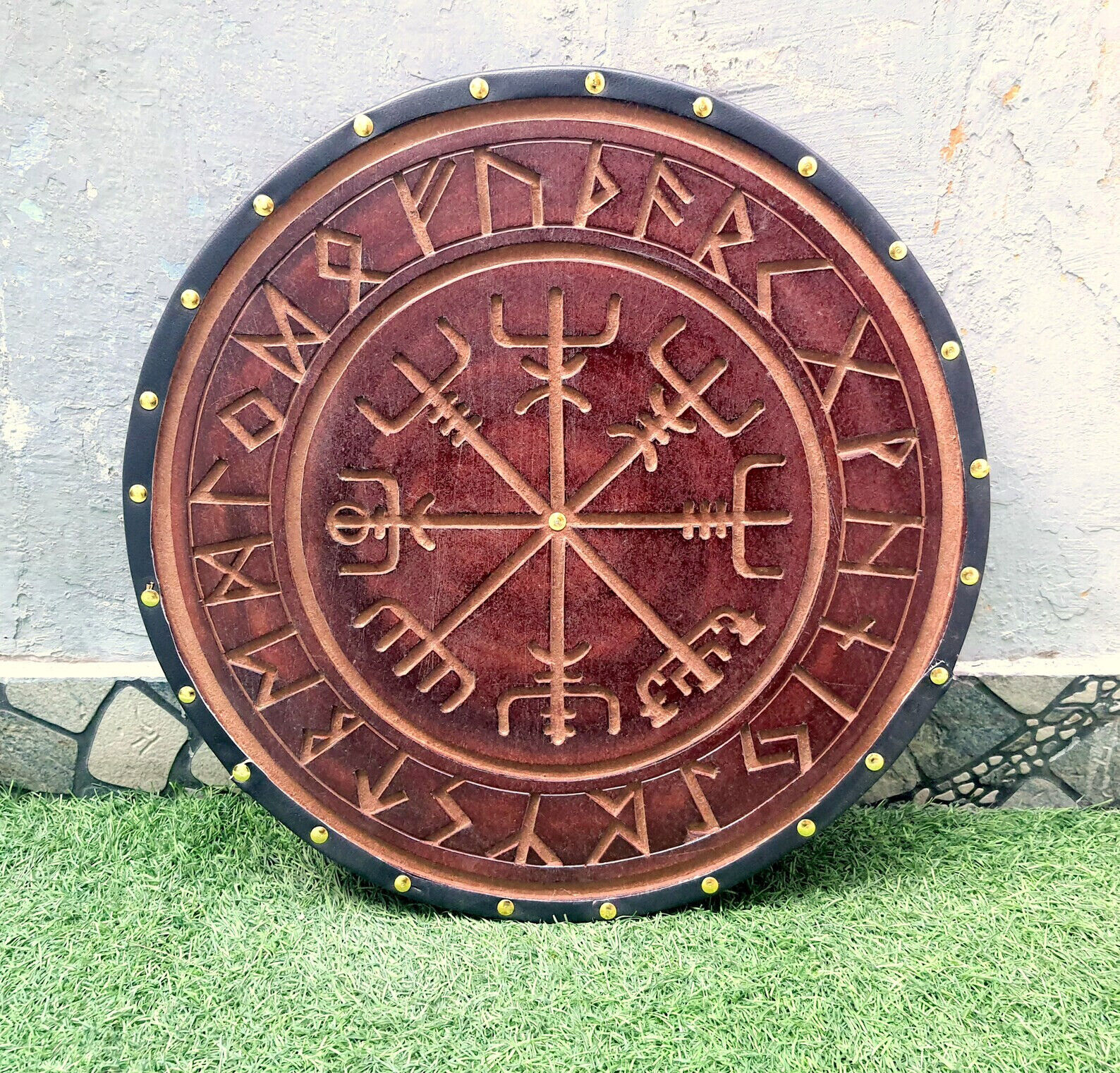 Medieval Shield Wooden Viking Shield Norse Compass Shield Shield Battle Decor Gi