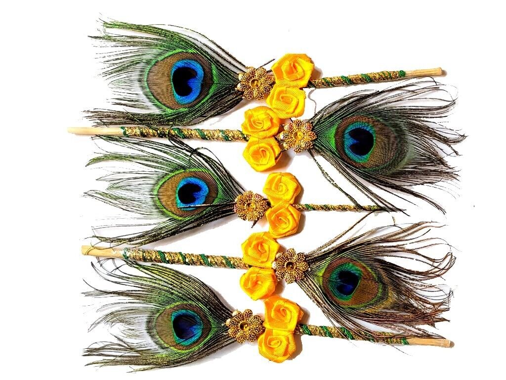 Handmade Natural Mor Pankh Peacock Feather for Wedding, Haldi Ceremoney 5 PCs