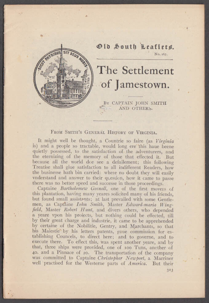 Old South Leaflets #167 The Settlement of Jamestown 1607 booklet 1880s