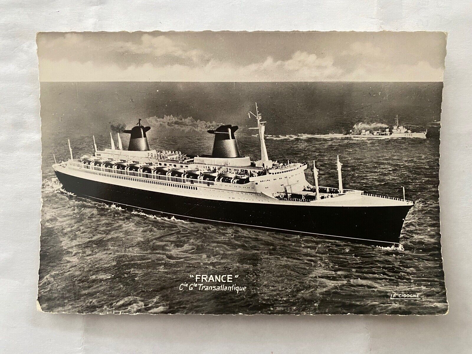 1962-Real Photo-Ocean liner-SS France-large Size Post Card-Unused-under Sail
