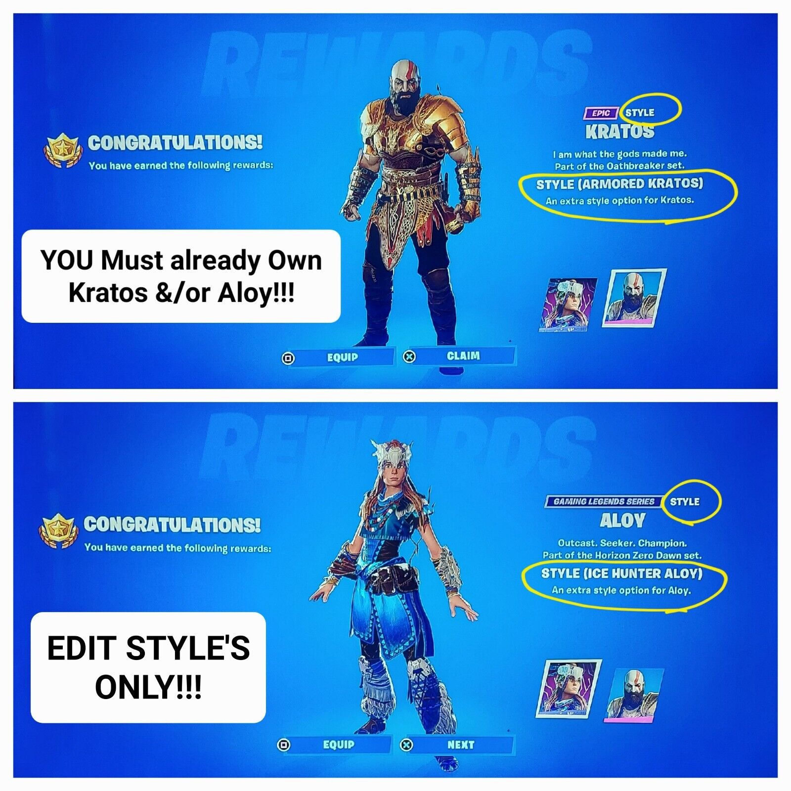 (*I Do NOT Sell Any Fortnite Codes) Fortnite: Exclusive Aloy/Kratos EDIT Styles