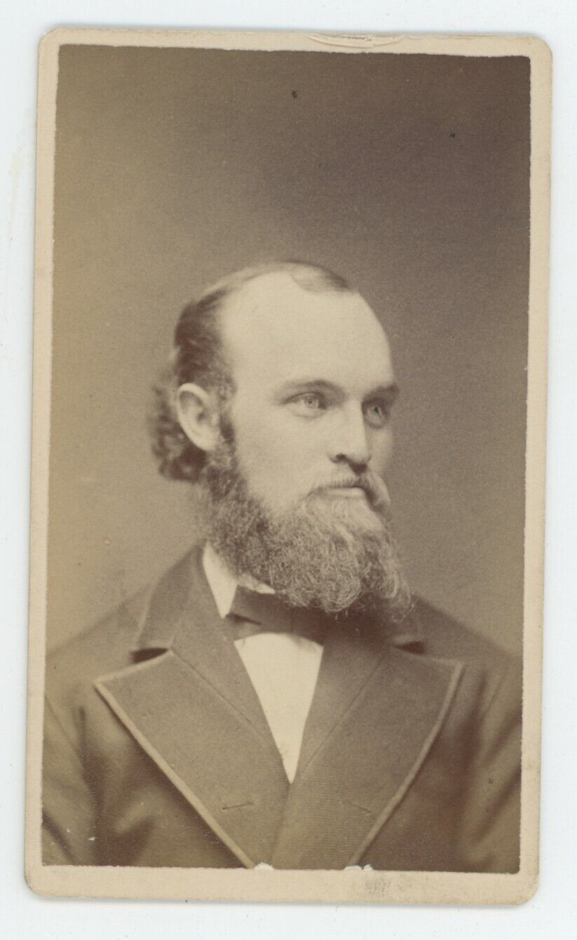 Antique CDV Circa 1870s Handsome Man With Full Beard Wearing Suit Clinton, MA