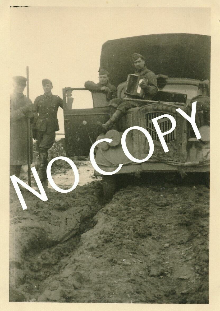 Photo Wk II Russia Opel Blitz Can Be Put IN Mud Soldiers Wait With Music G1.25