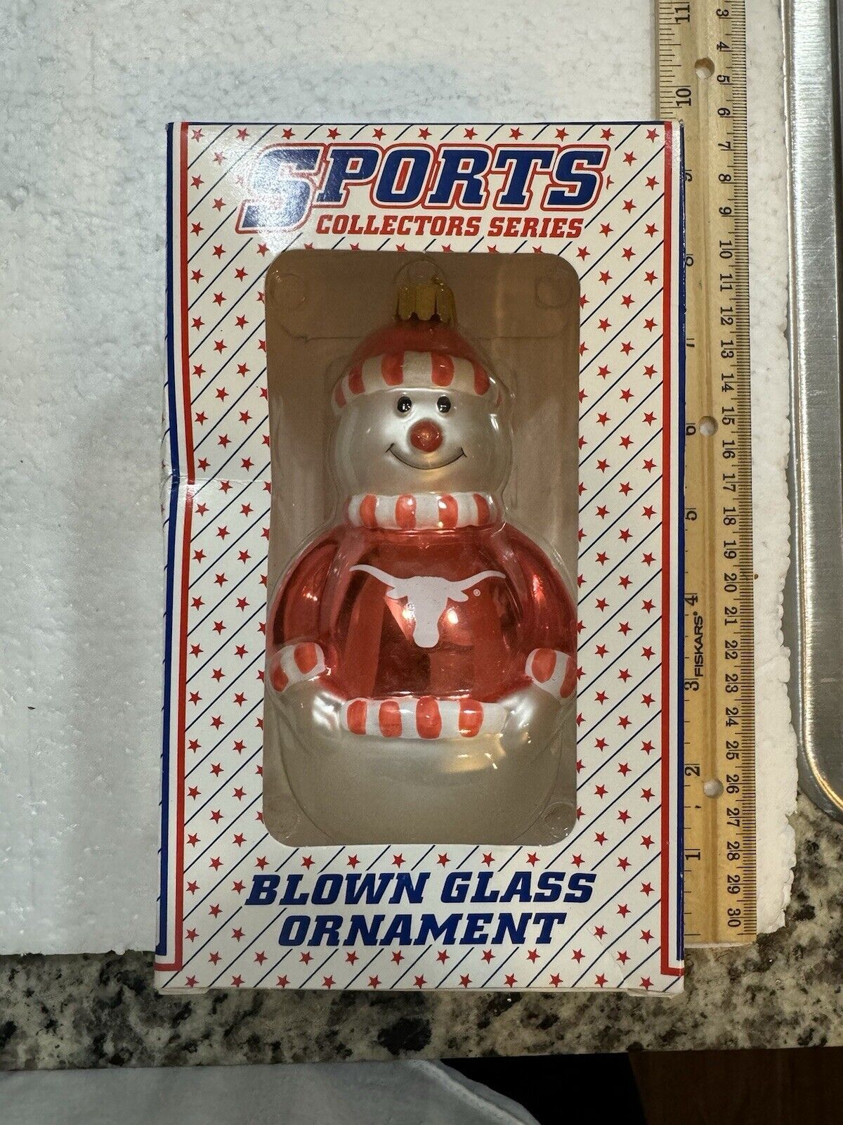 Texas Longhorns Blown Glass Ornament- Snowman - Unopened