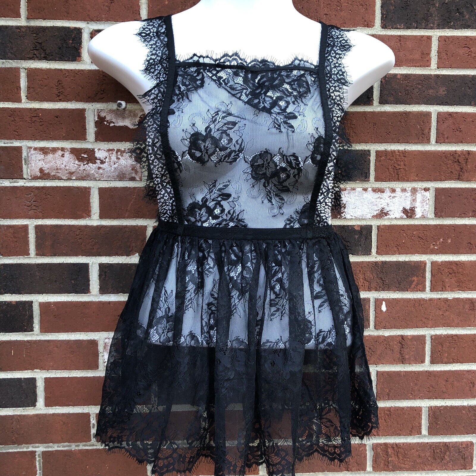 Sexy Lacy Sheer Black Apron Maid Cos Play XL Costume