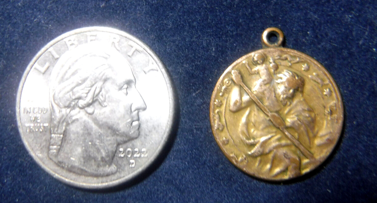 Vintage St Christopher Gold Filled Medal With Old Car