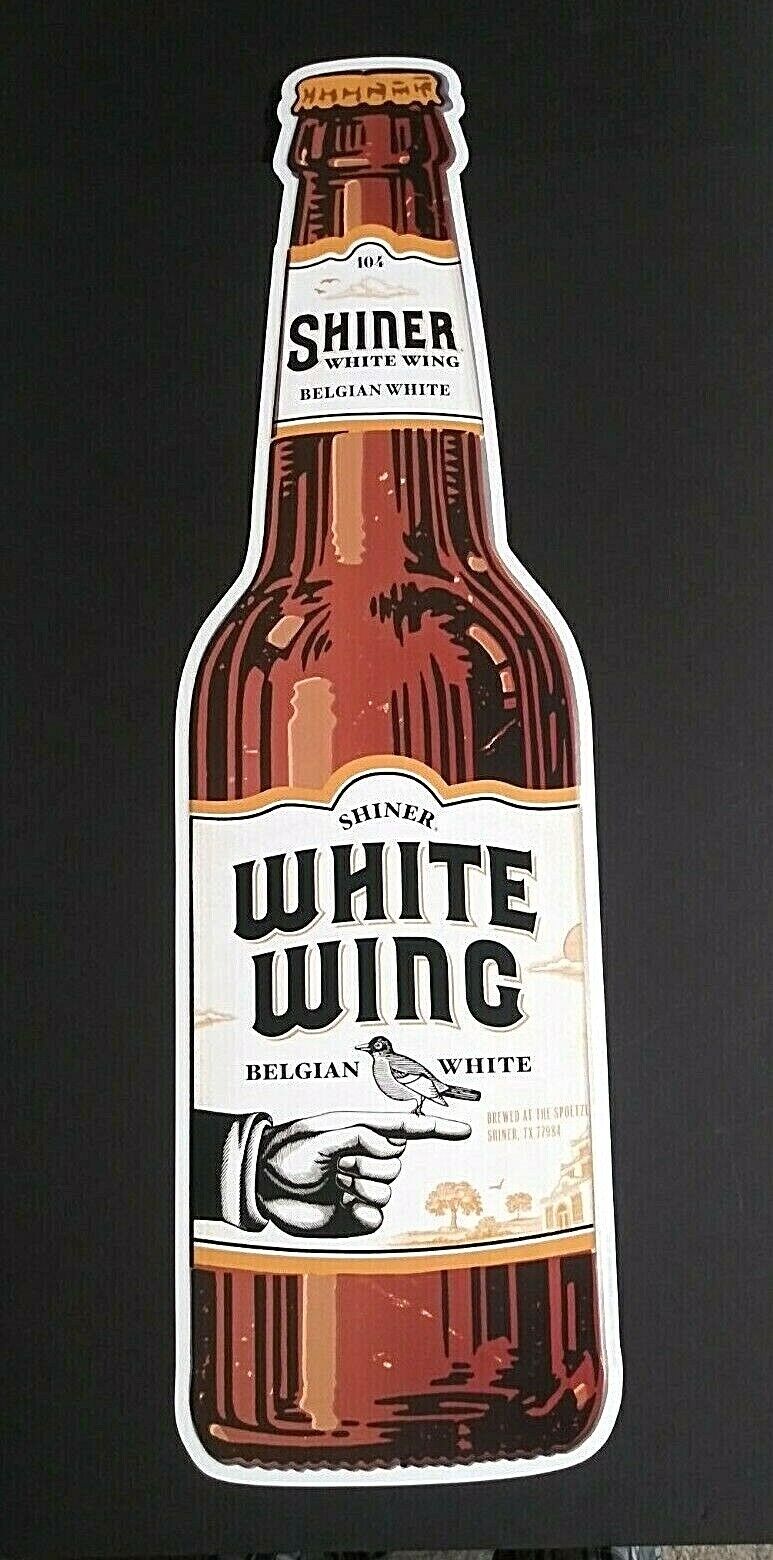 Shiner White Wing Lager Beer Tin Advertising Sign Spoetzl Brewery TX 31.5\