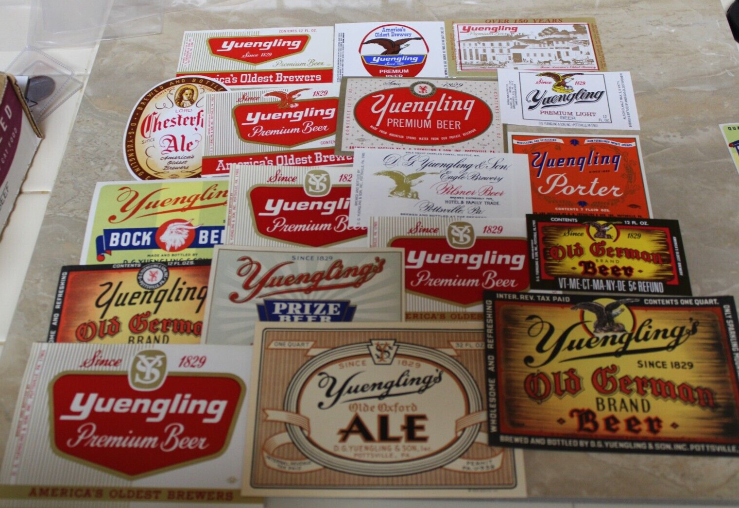 18 Different Vintage Yuengling\'s Beer Labels Pottsville, PA 3 IRTP\'s