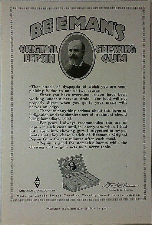 1918     BeeMan's Original Pepsin Chewing Gum    Magazine Print Ad