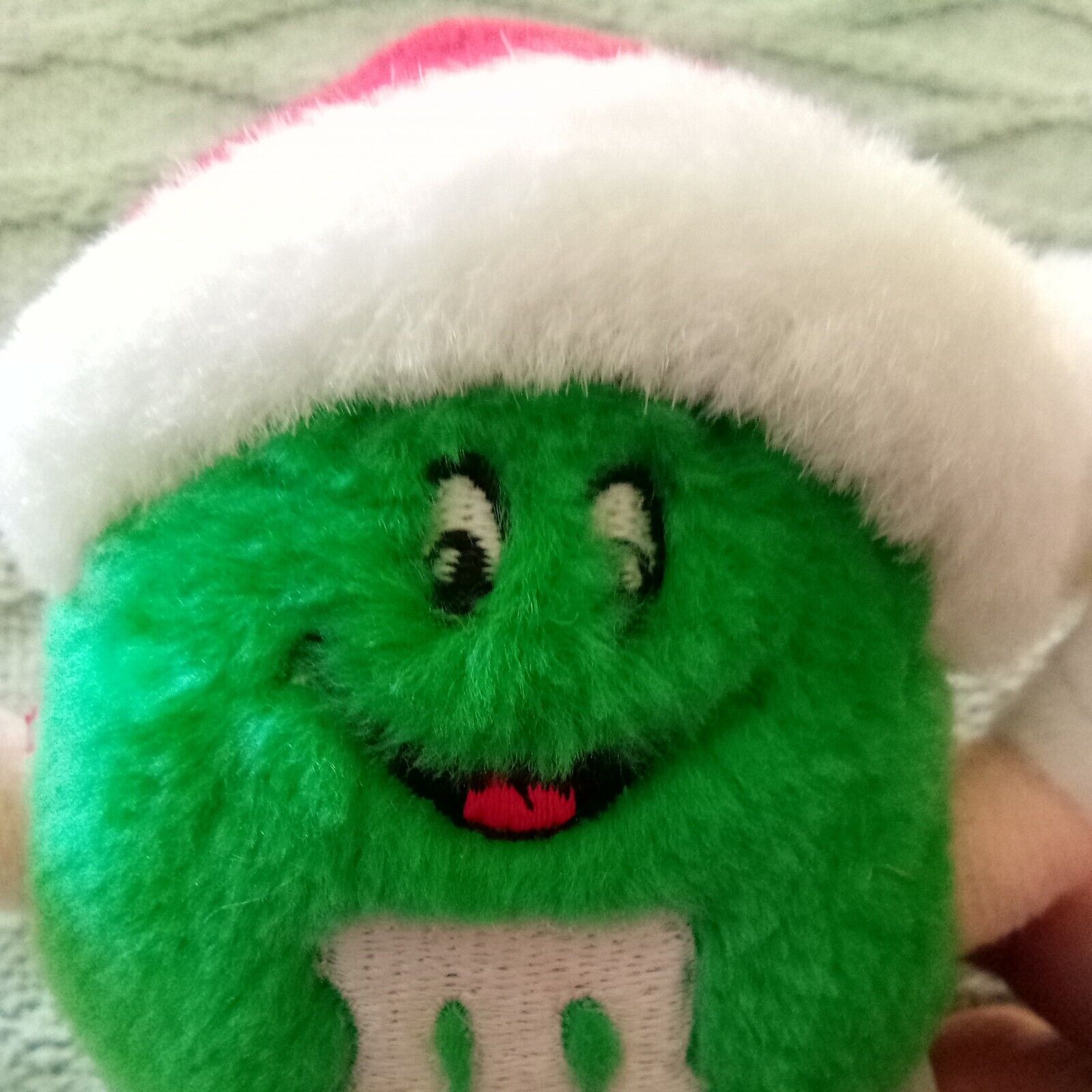 Green M & M 1994 Christmas Ornament Plush Toy Fun Friend 5 Inch