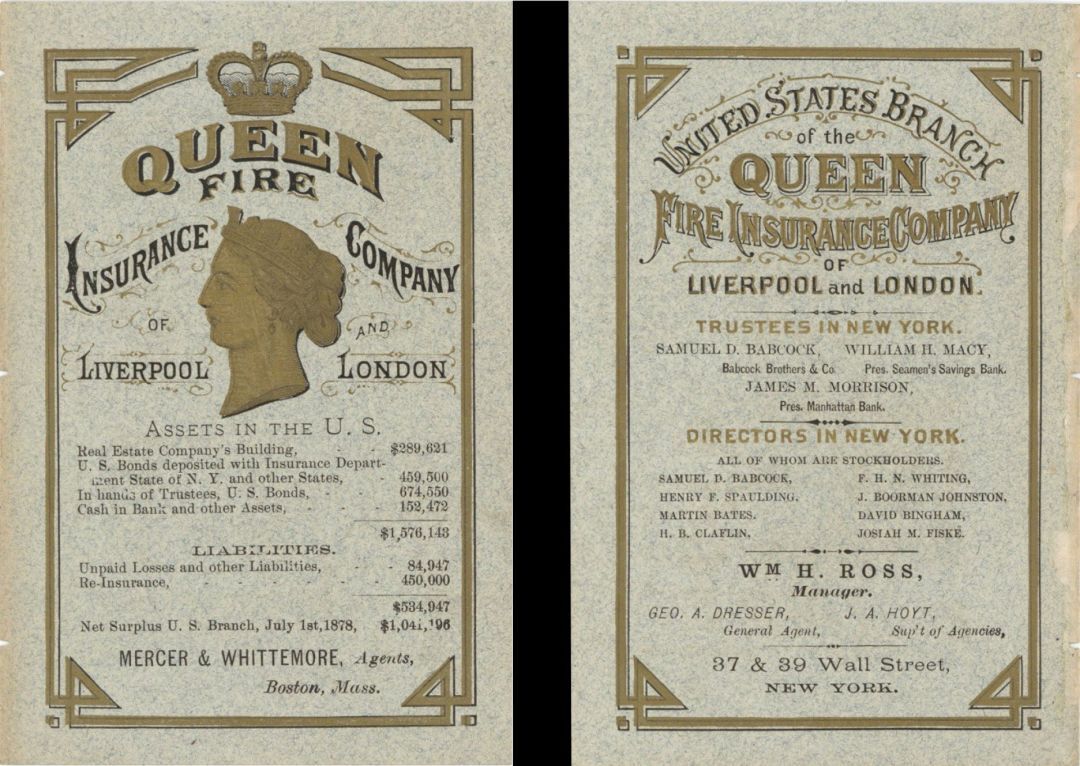 Ad for Queen Fire Insurance Company of Liverpool and London - Insurance - Insura