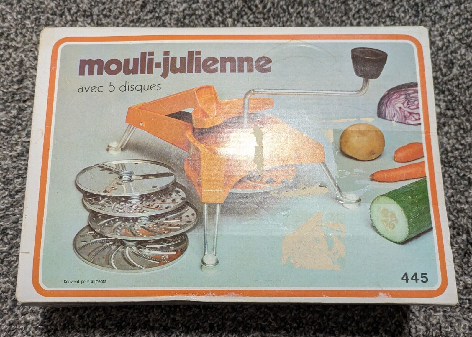 Vintage 70s Moulinex 445 Mouli-Julienne 5 Disc Slicer Shredder Grater France 