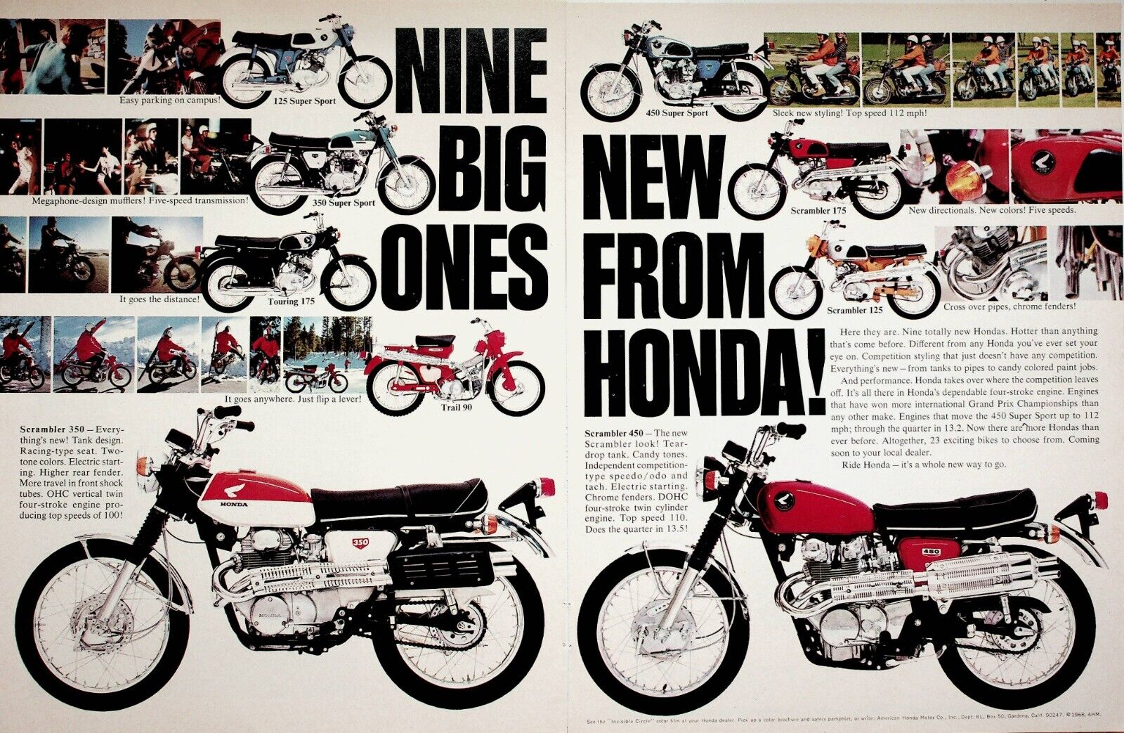 1968 Honda Motorcycles - 2-Page Vintage Motorcycle Ad